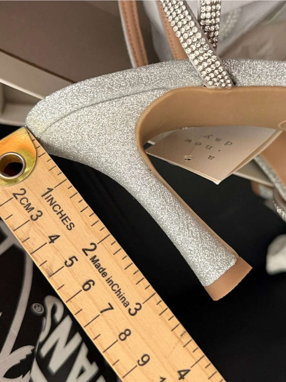 a new day Silver Glitter Pointed Toe Ankle Strap Flats size 7